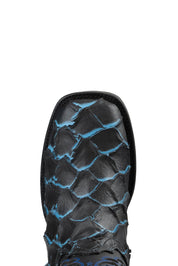 Bruce Fish Pirarucu Blue Bottom Square Toe Cowboy Boot FINAL SALE