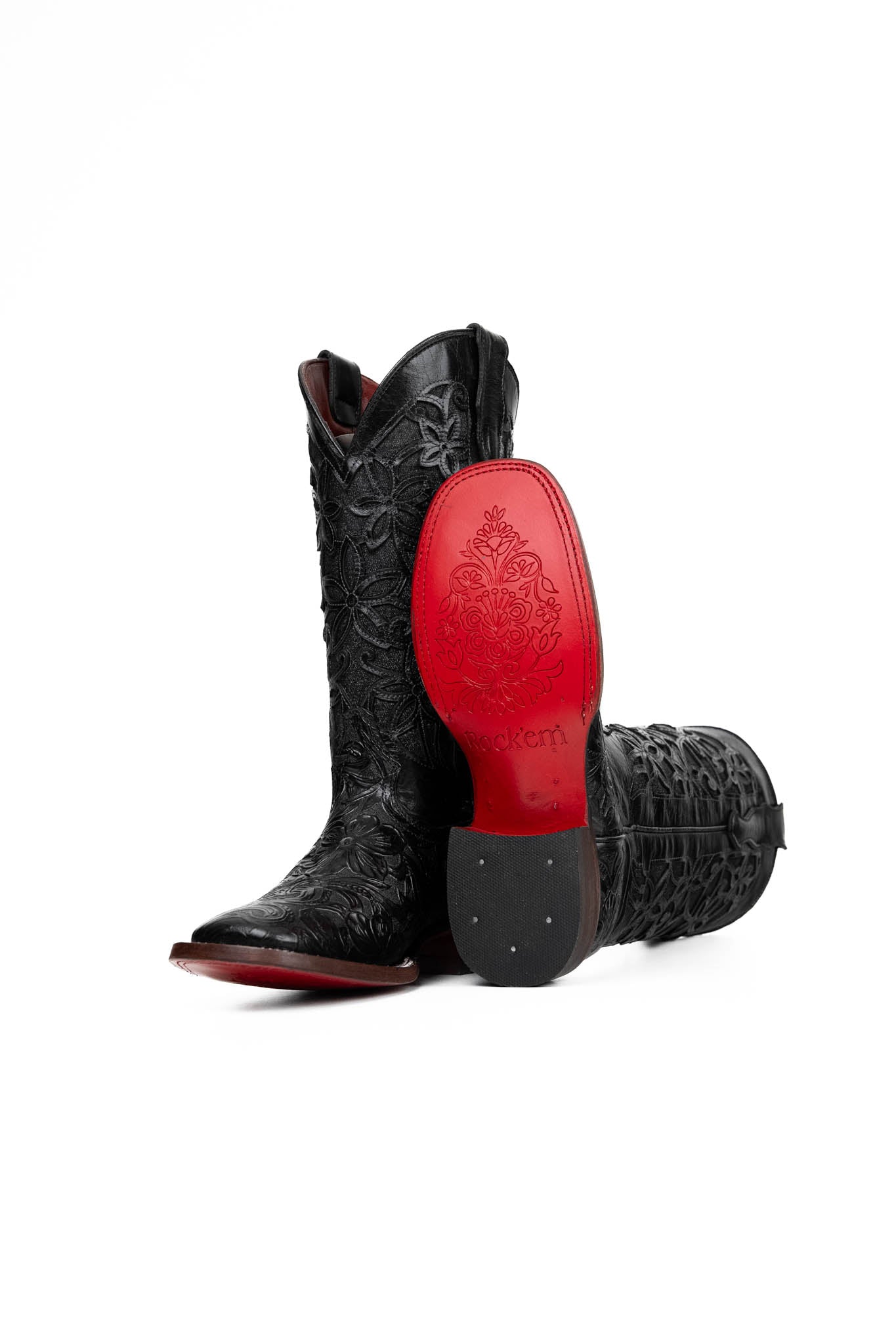 465 Flor De Luz Cincelado Red Bottom Square Toe Cowgirl Boot