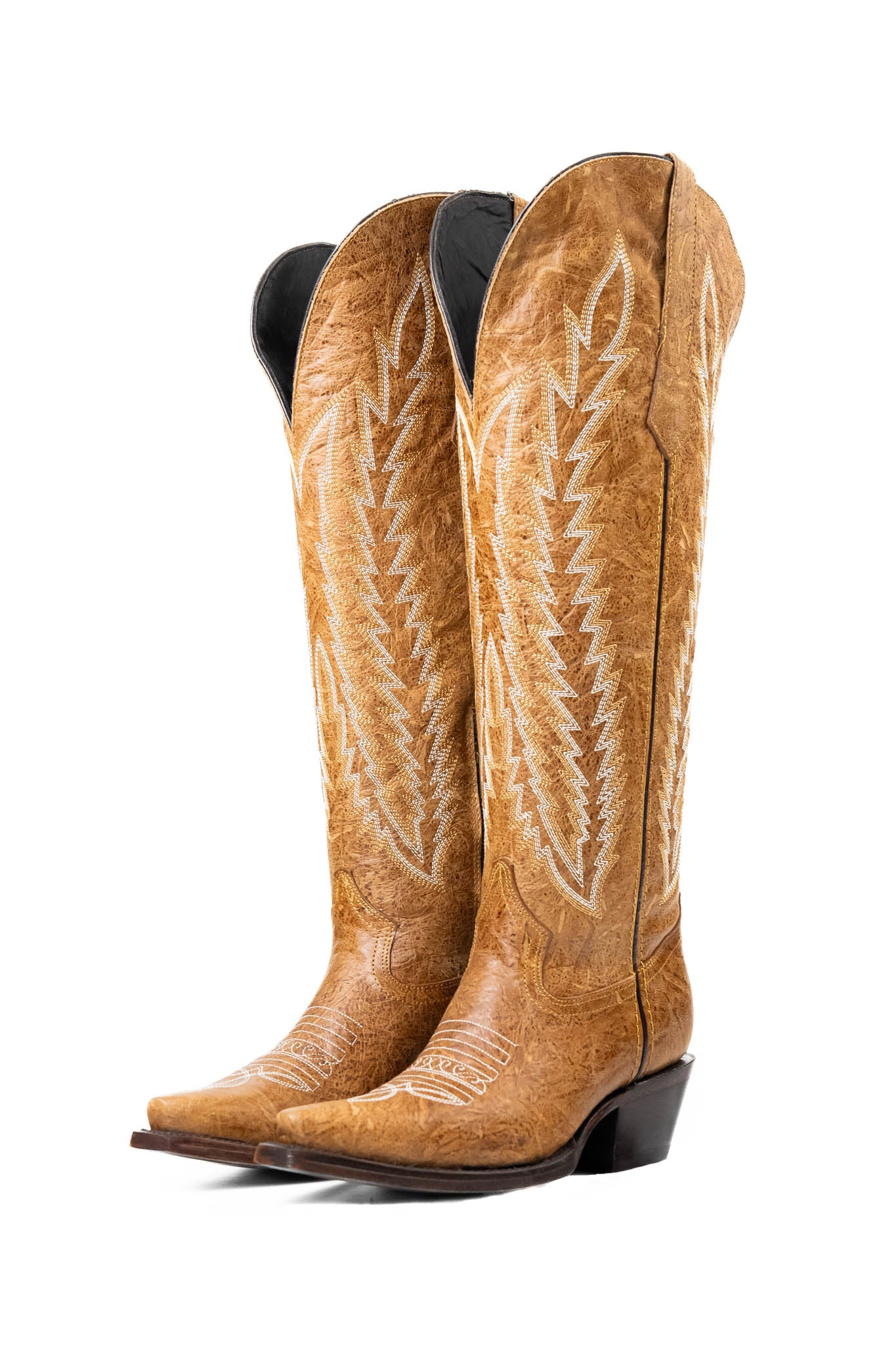 Leather cowboy boots for big/tall Dark Brown Embroidery Wide Calf Knee High Tall Western Boots  main image 3