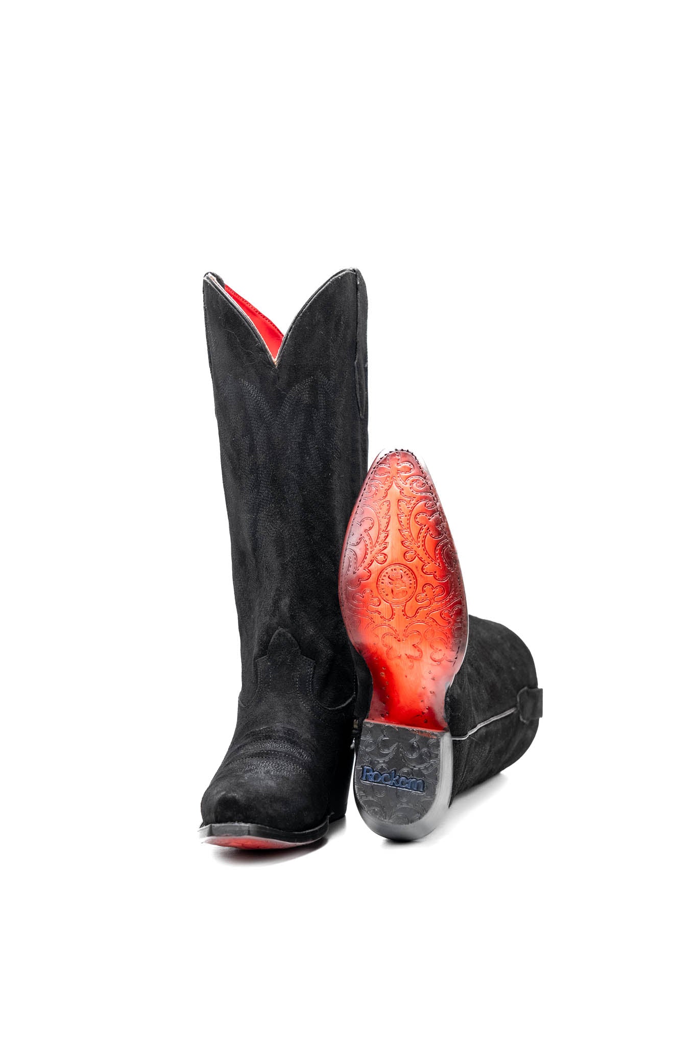 Presley Suede Midi Red Bottom Wide Calf Snip Toe Cowgirl Boot