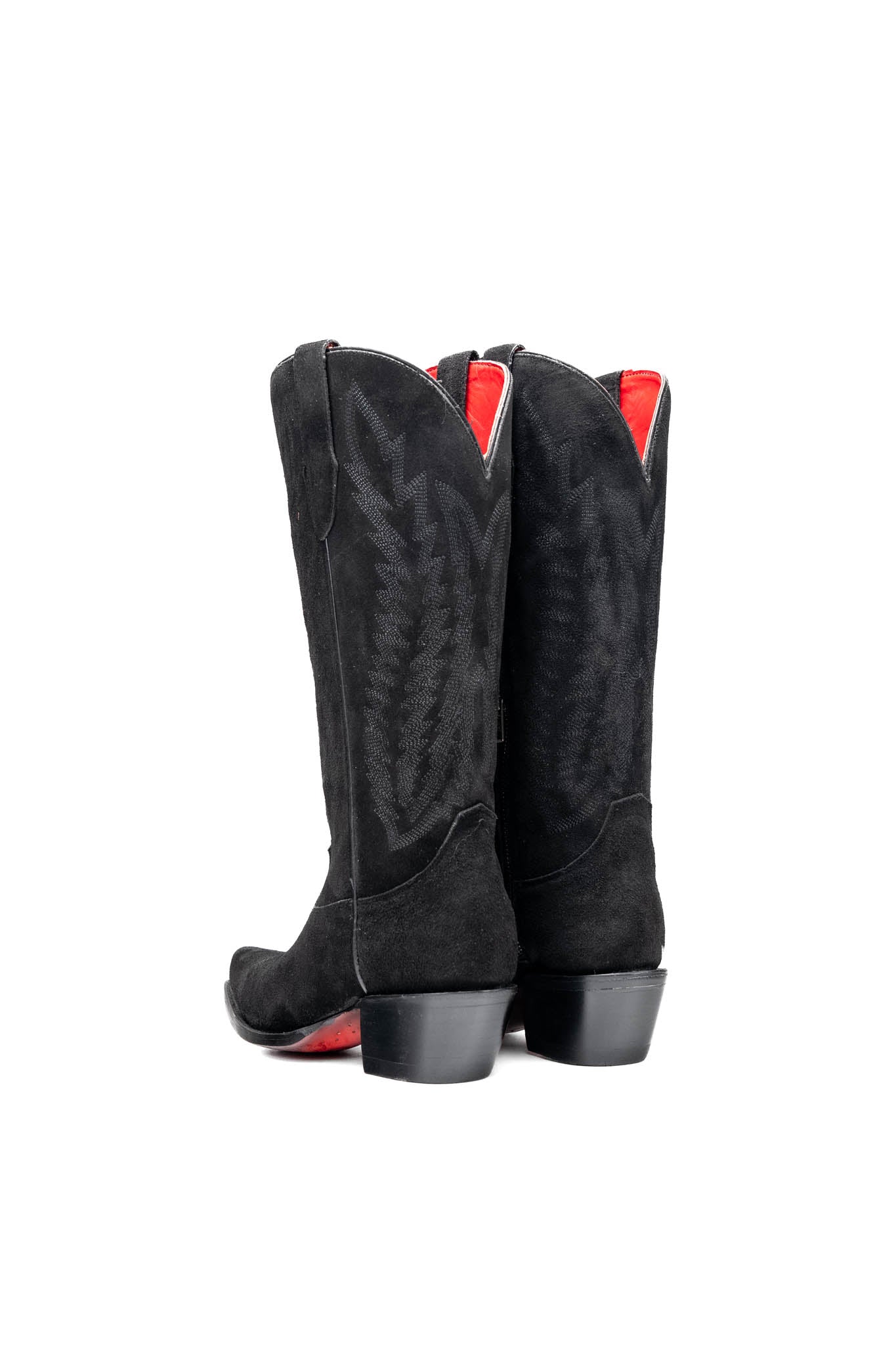 Presley Suede Midi Red Bottom Wide Calf Snip Toe Cowgirl Boot