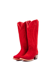 Presley Suede Midi Red Bottom Wide Calf Snip Toe Cowgirl Boot