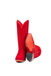 Presley Suede Midi Red Bottom Wide Calf Snip Toe Cowgirl Boot
