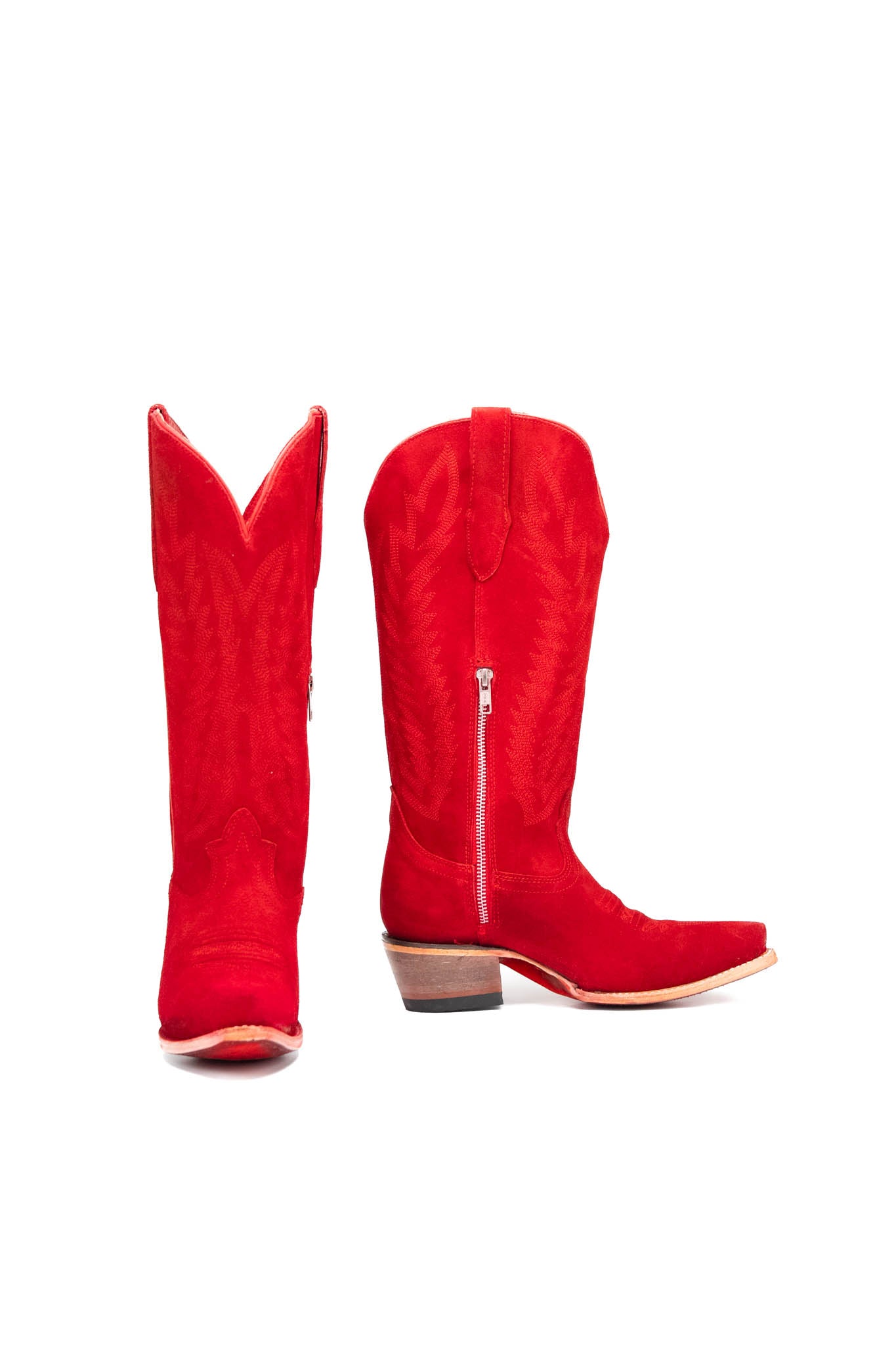 Presley Suede Midi Red Bottom Wide Calf Snip Toe Cowgirl Boot