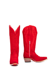 Presley Suede Midi Red Bottom Wide Calf Snip Toe Cowgirl Boot