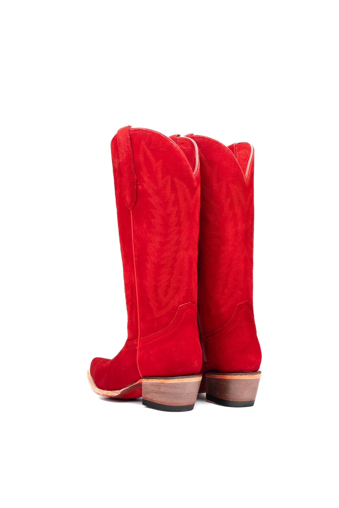 Presley Suede Midi Red Bottom Wide Calf Snip Toe Cowgirl Boot