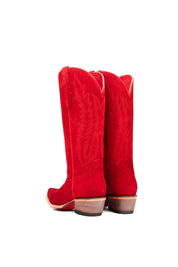 Presley Suede Midi Red Bottom Wide Calf Snip Toe Cowgirl Boot