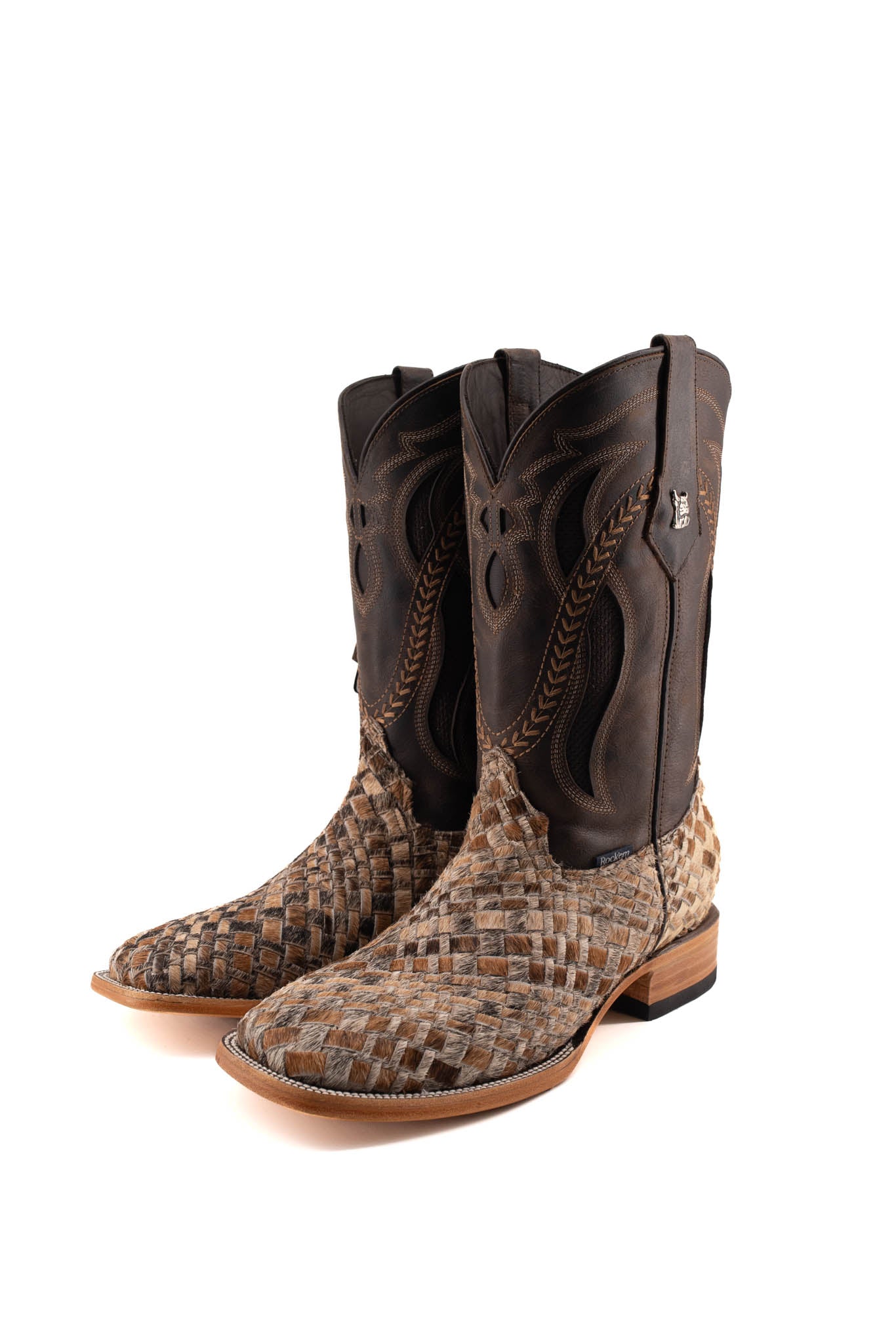 Men's Woven Cowhide Square Toe Cowboy Boot Size 9.5 Box 1M FINAL SALE
