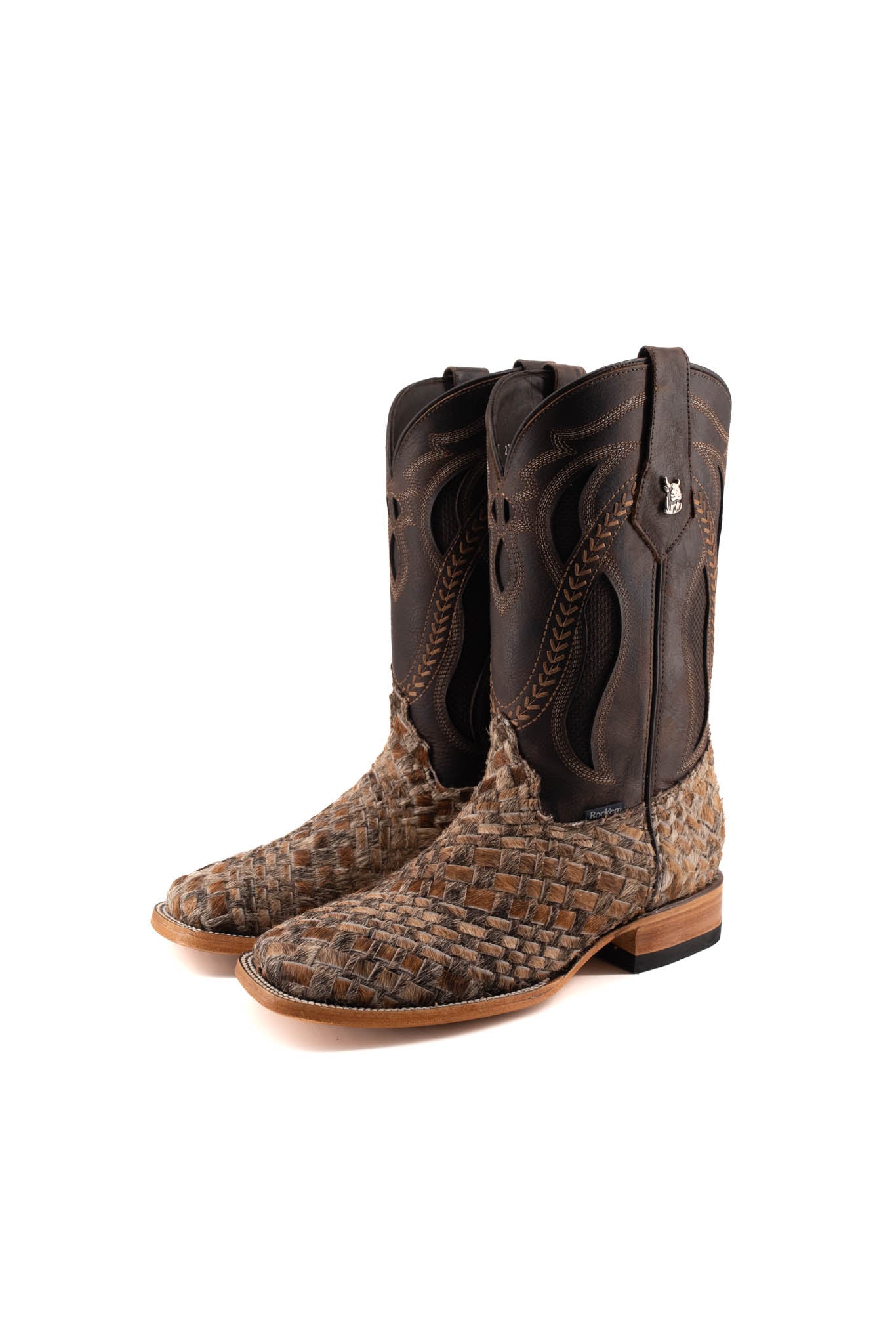 Men's Woven Cowhide Square Toe Cowboy Boot Size 7 Box 1H FINAL SALE