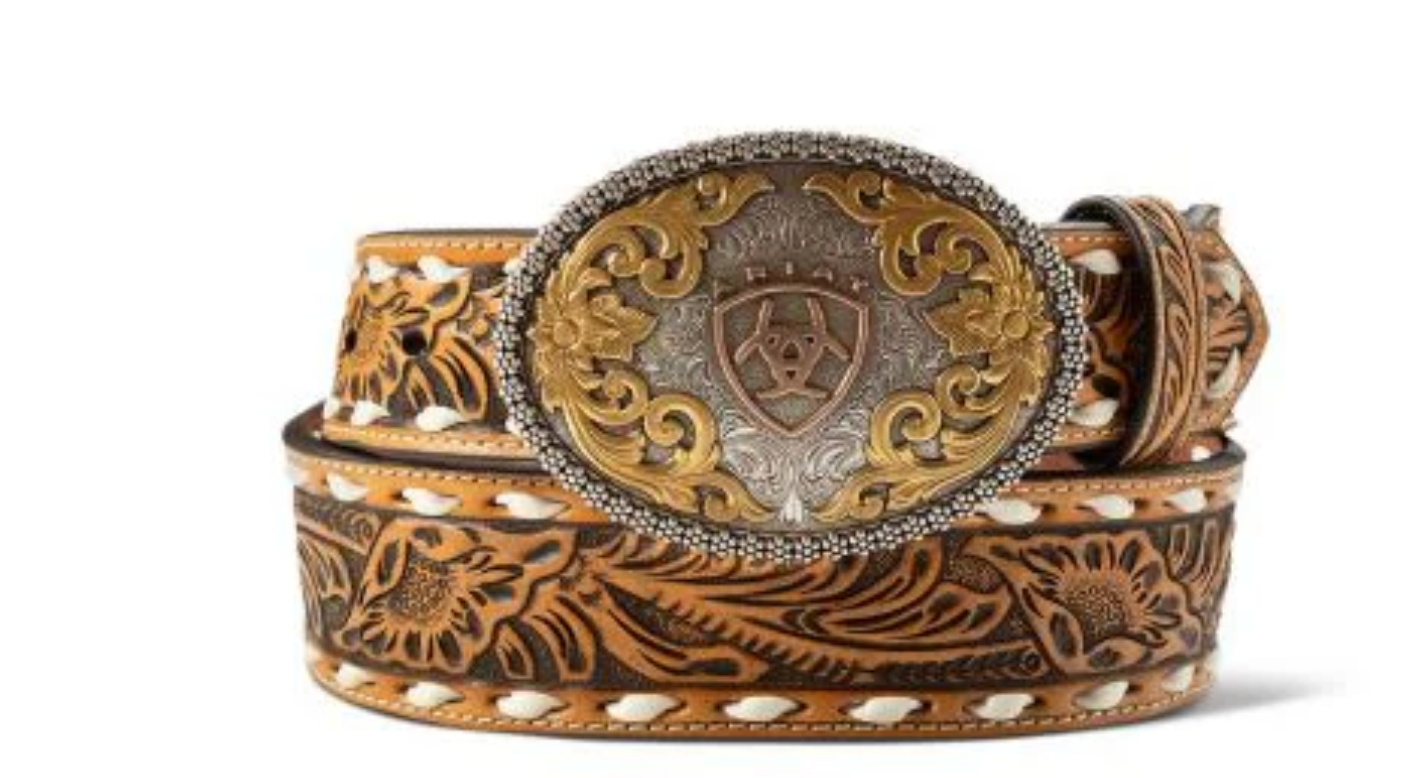Ariat Western Brown Leather Rhinestone Cross Belt Floral Engraved Buckle Size 28 Ariat Brown Belts 26 Size for Women for sale | eBay main image 3
