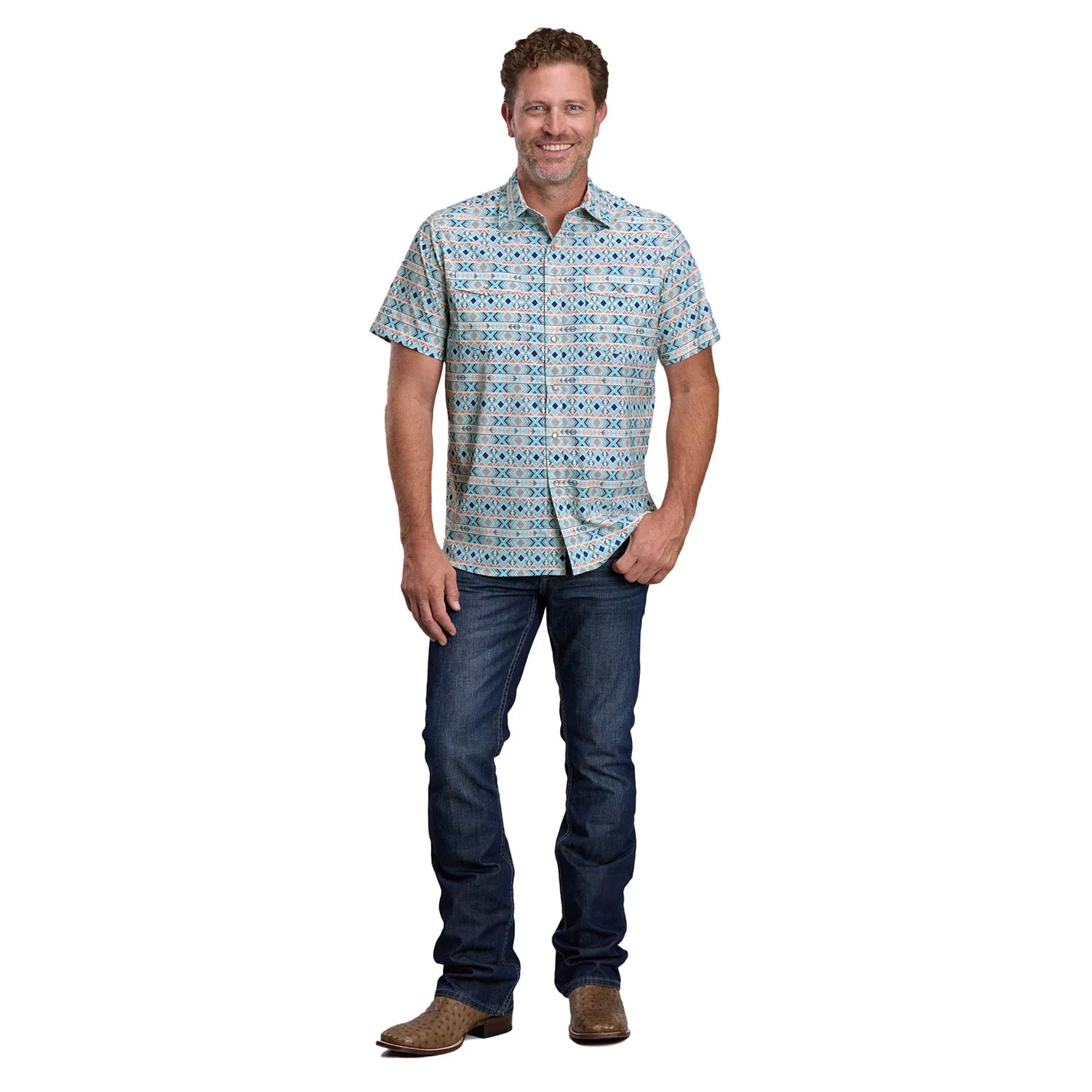 Roper Horizontal Aztec Short Sleeve Pearl Snap