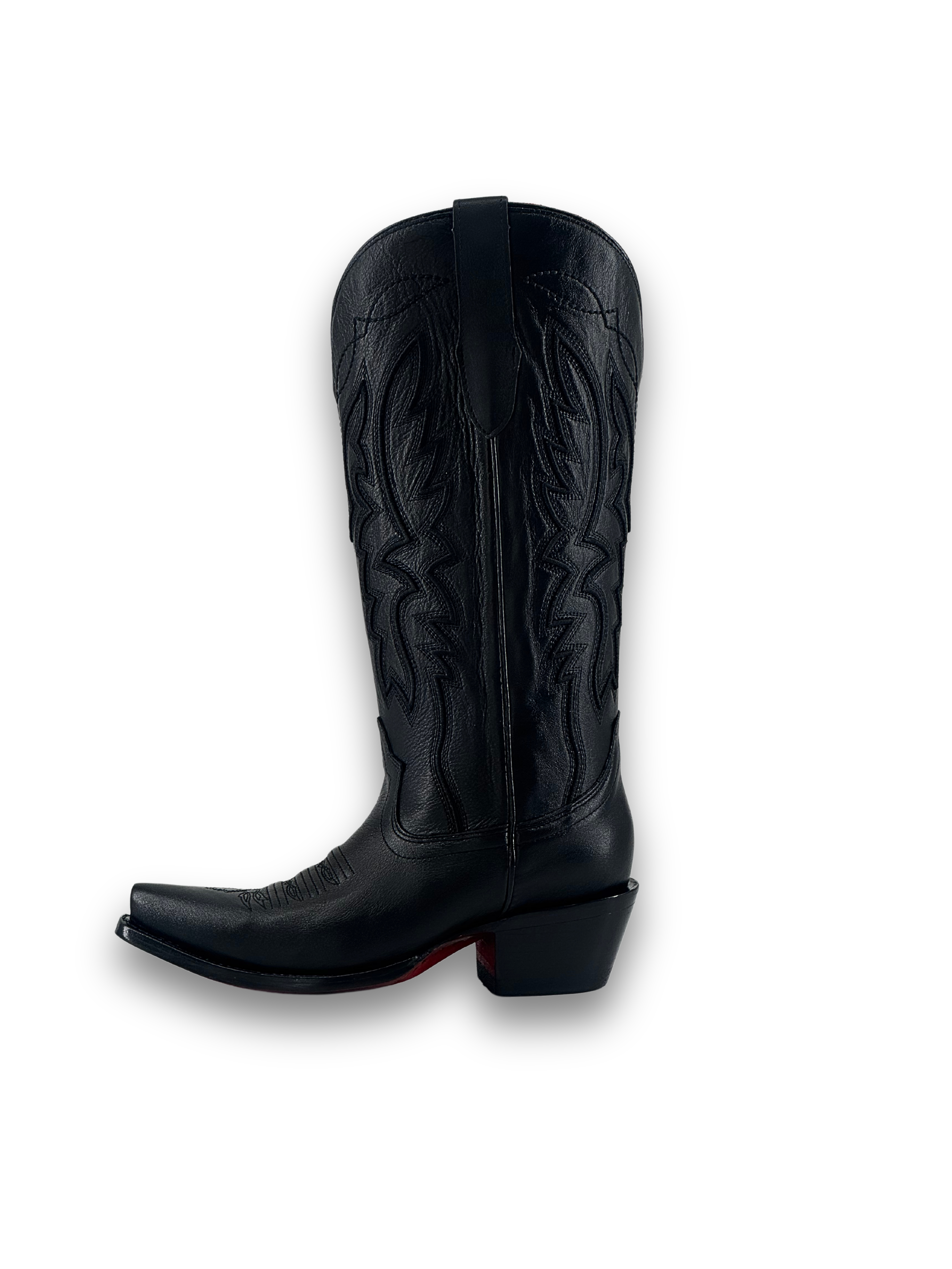 Alexa Red Bottom Snip Toe Midi Wide Calf Cowgirl Boot
