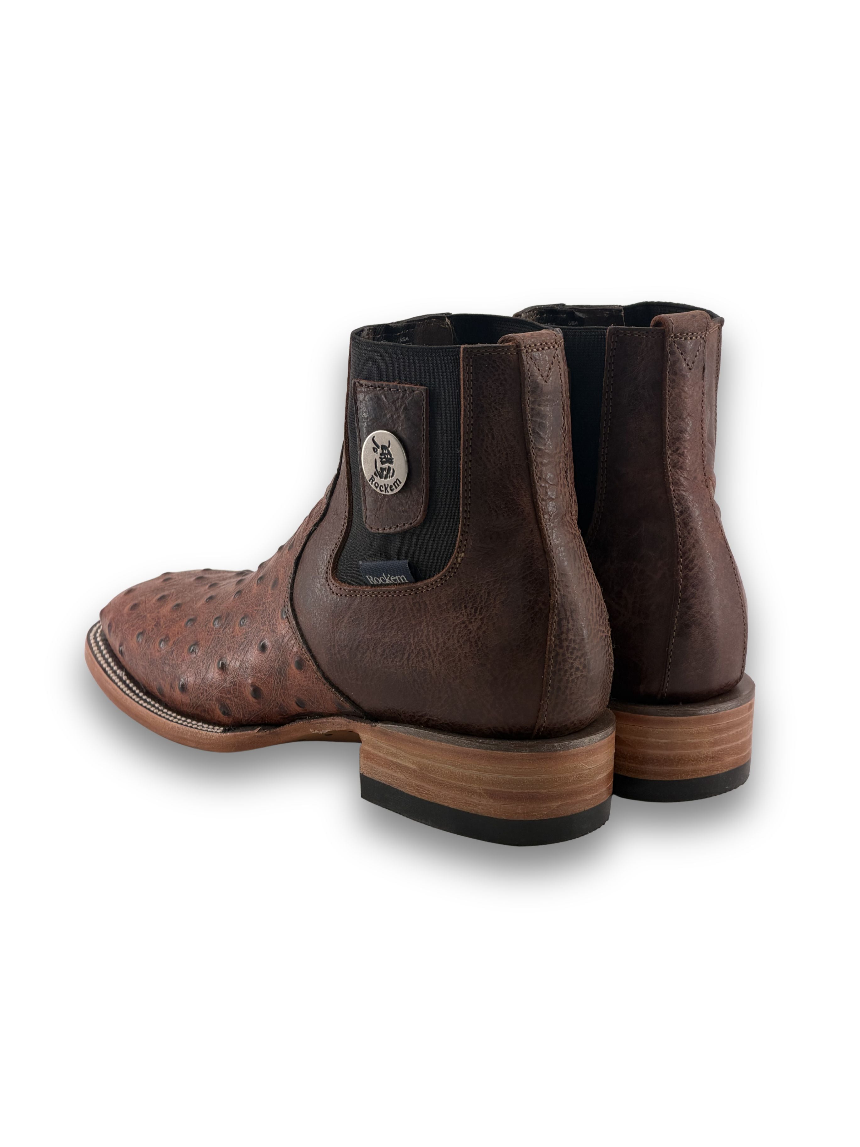 Ostrich Ranch Print Square Toe Men's Botin