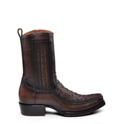 Cuadra CU803 MN Flame Chocolate Ostrich Laser & Woven Narrow Square Toe