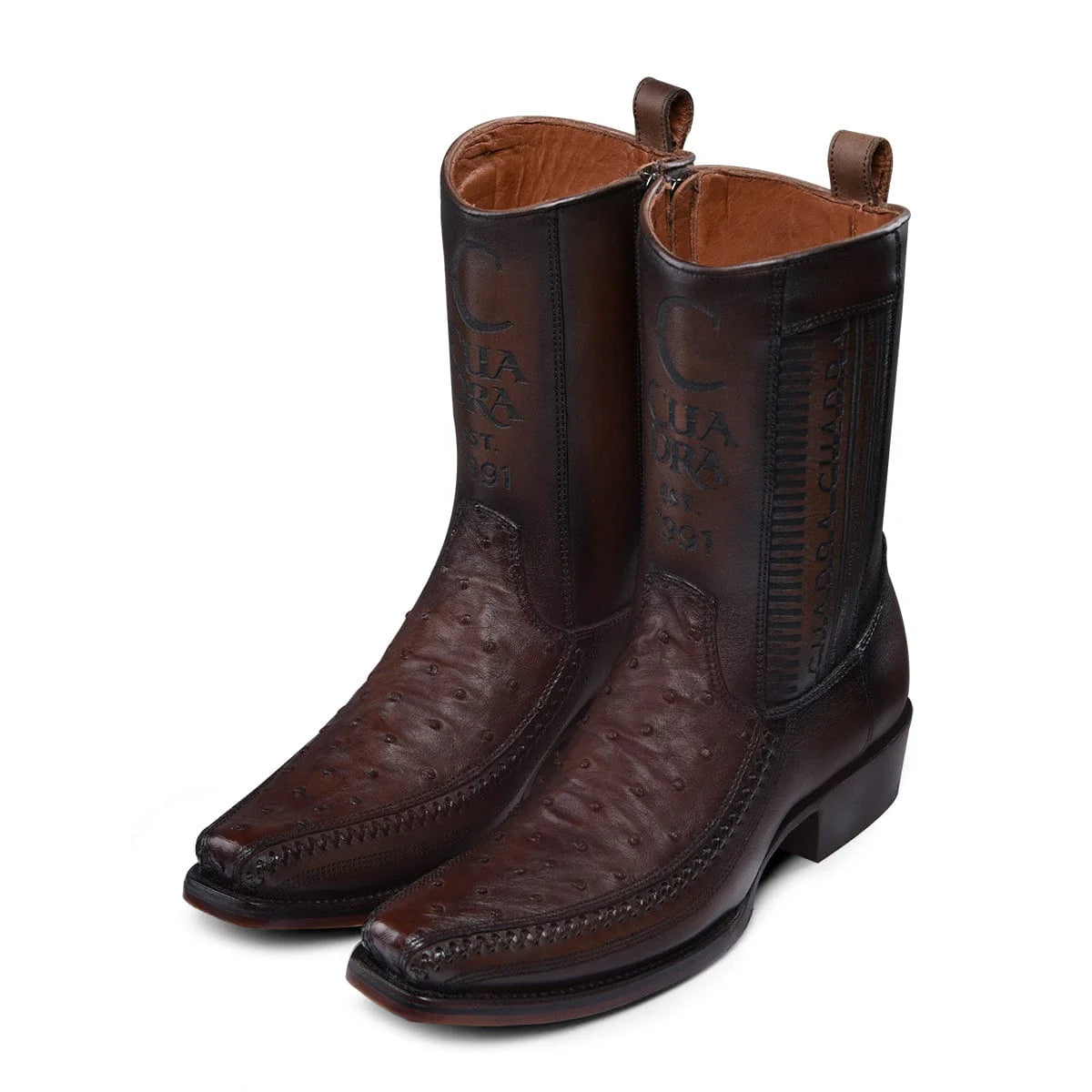 Cuadra CU803 MN Flame Chocolate Ostrich Laser & Woven Narrow Square Toe