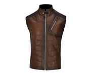 Cuadra Men Embroidered Leather Reversible Vest