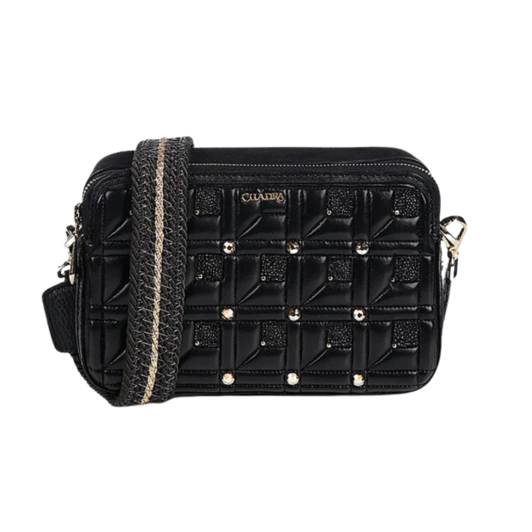 Cuadra Women Bag DU637 LD Black Stingray Zipper & Studs Bag