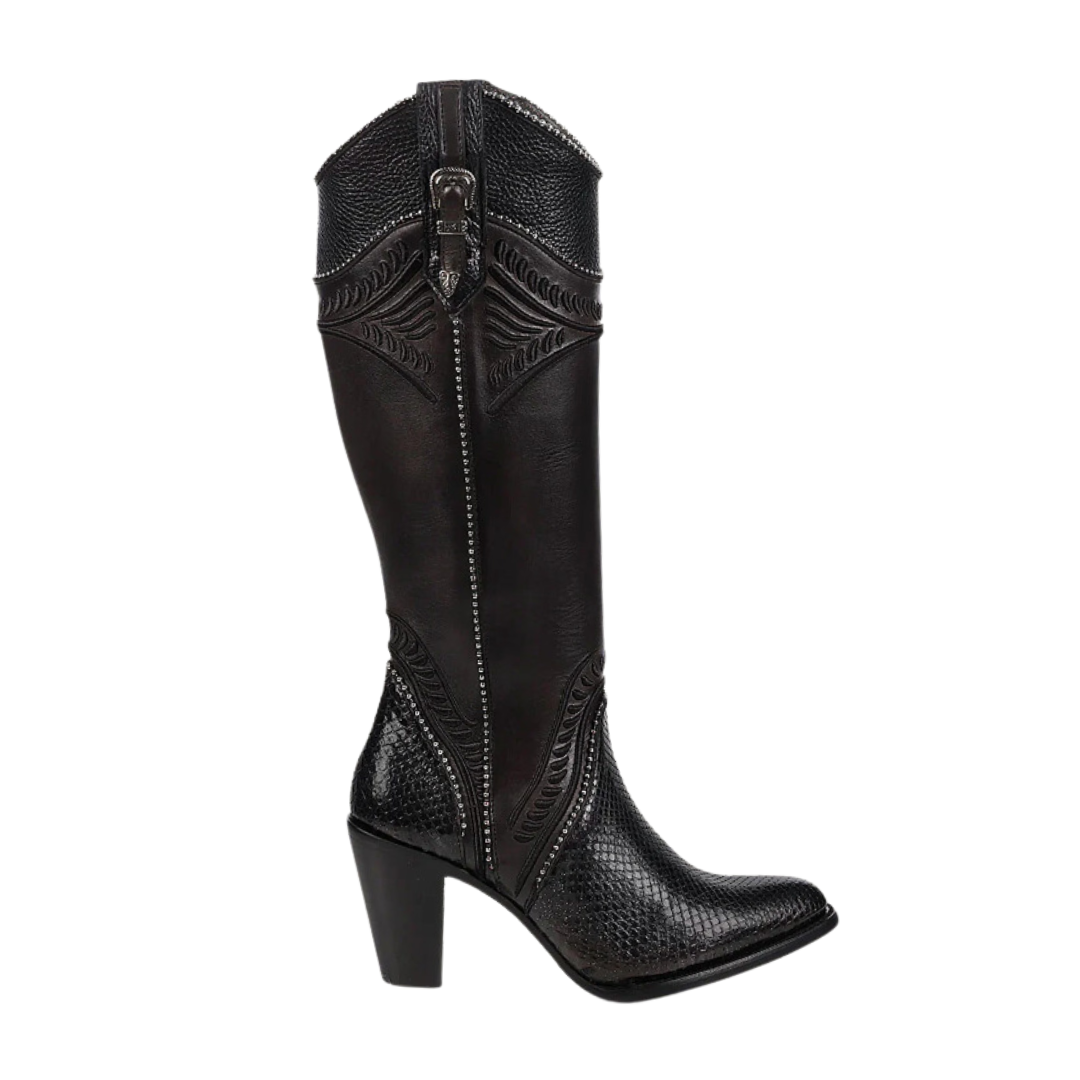 Women Cuadra CU867 LD Black Python M Embroidery, Studs & Zipper Round Toe