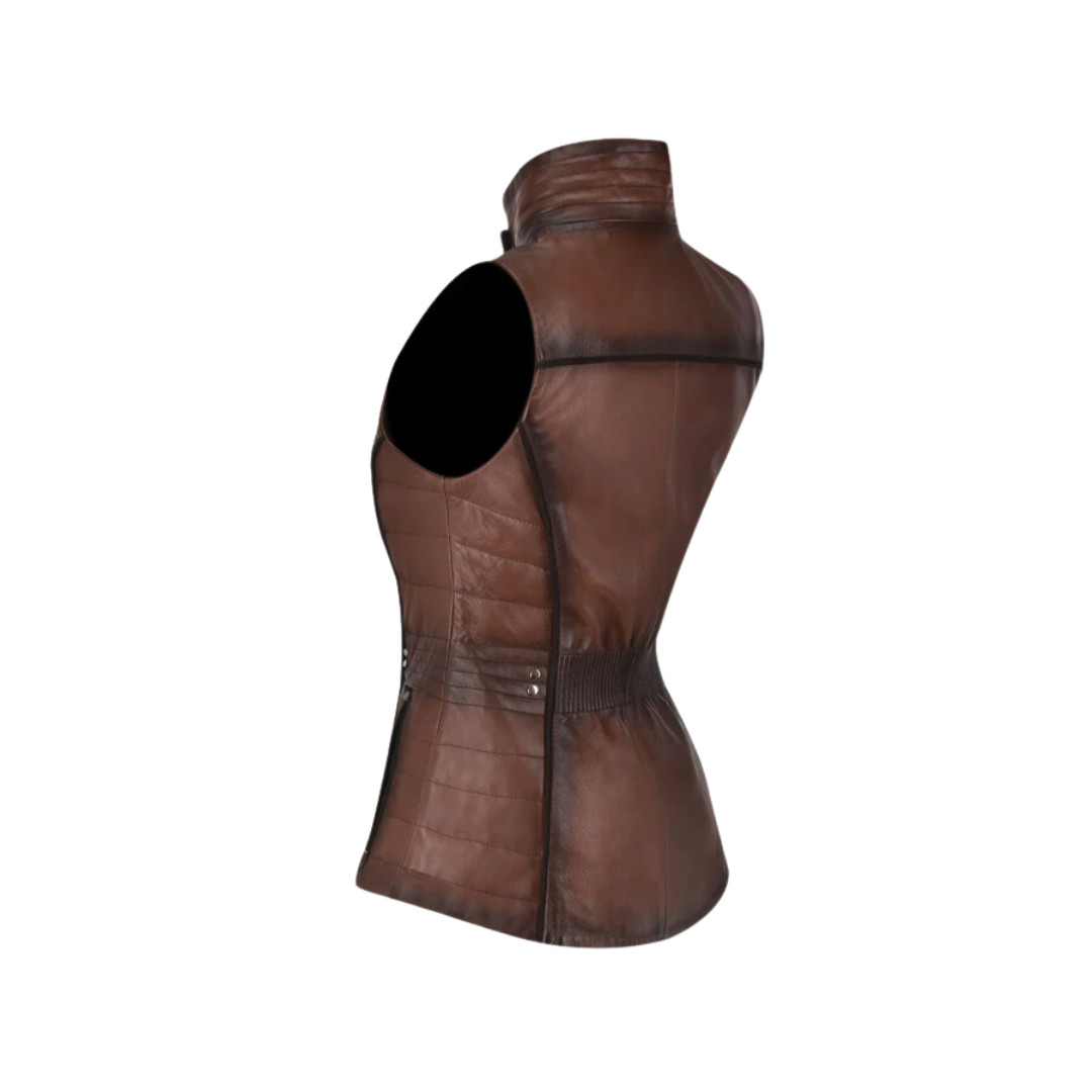 Cuadra JC140 LD Brown Zipper & Studs Vest