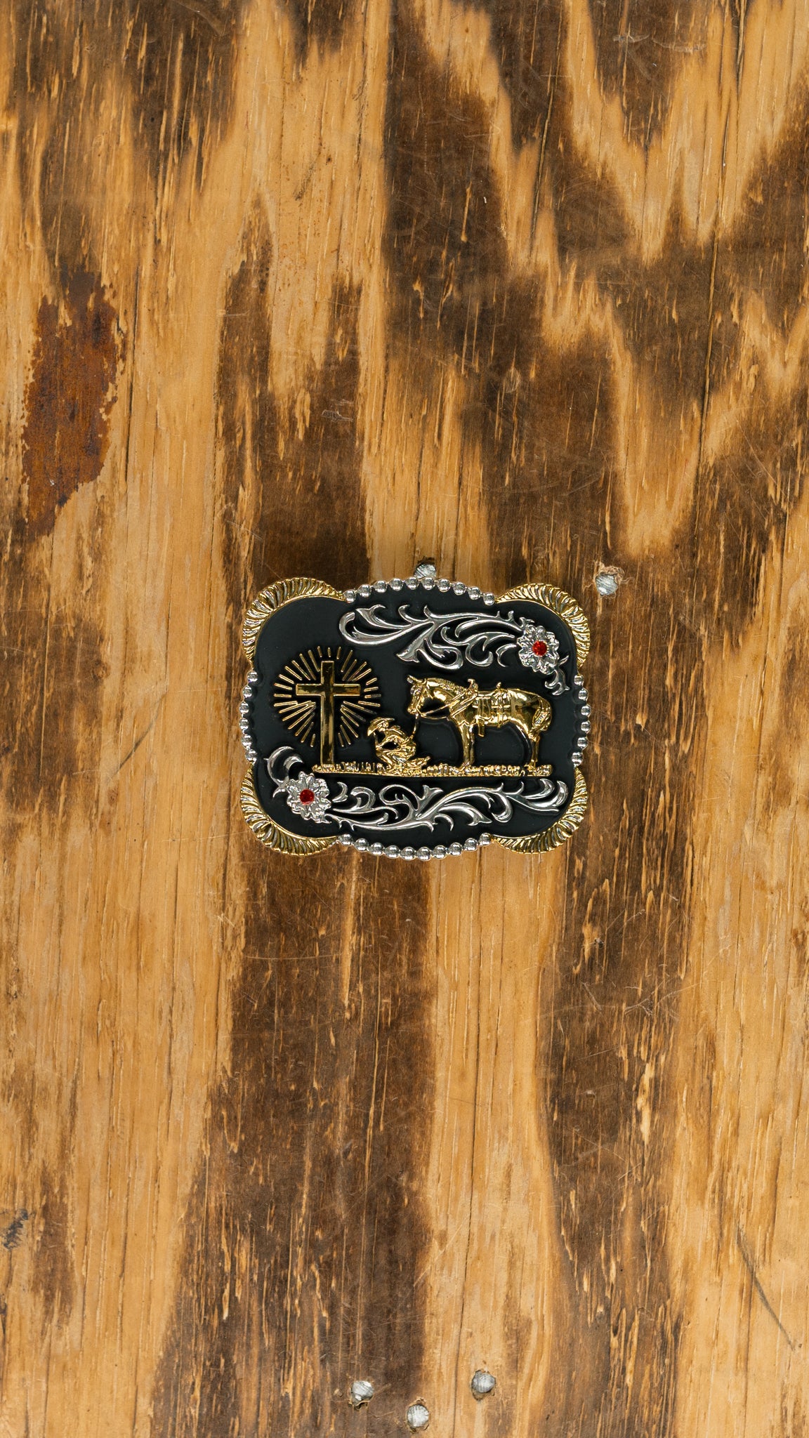 Cowboy Cross Horse Belt Buckle