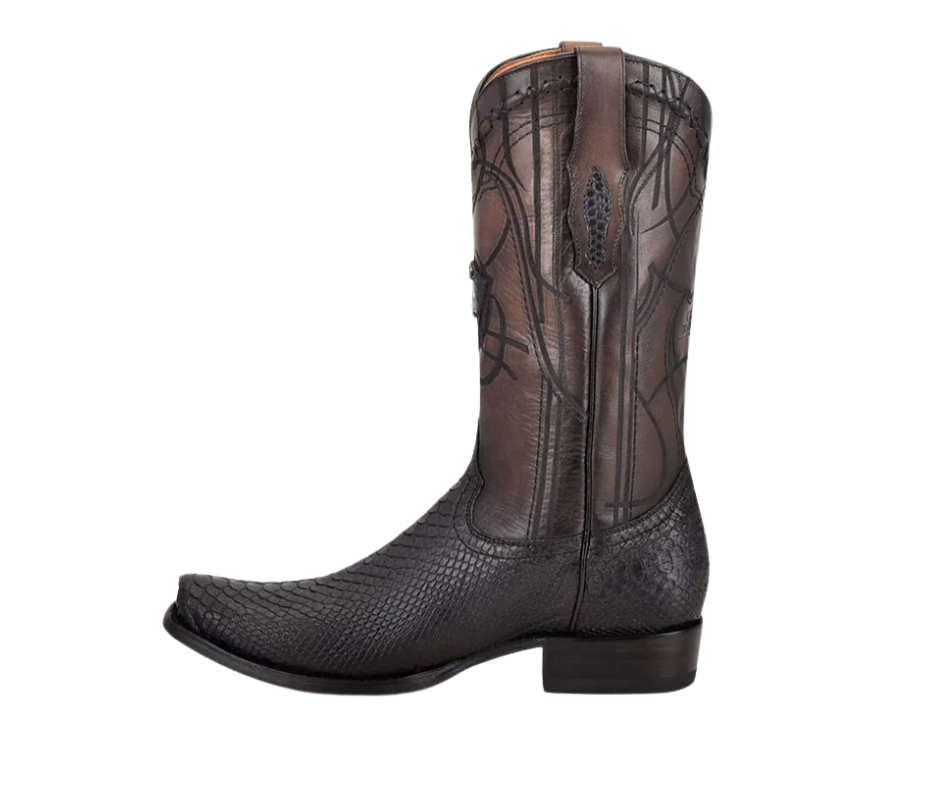 Cuadra CU607 MN Plunge Black Python Laser & Embroidery Narrow Square Toe