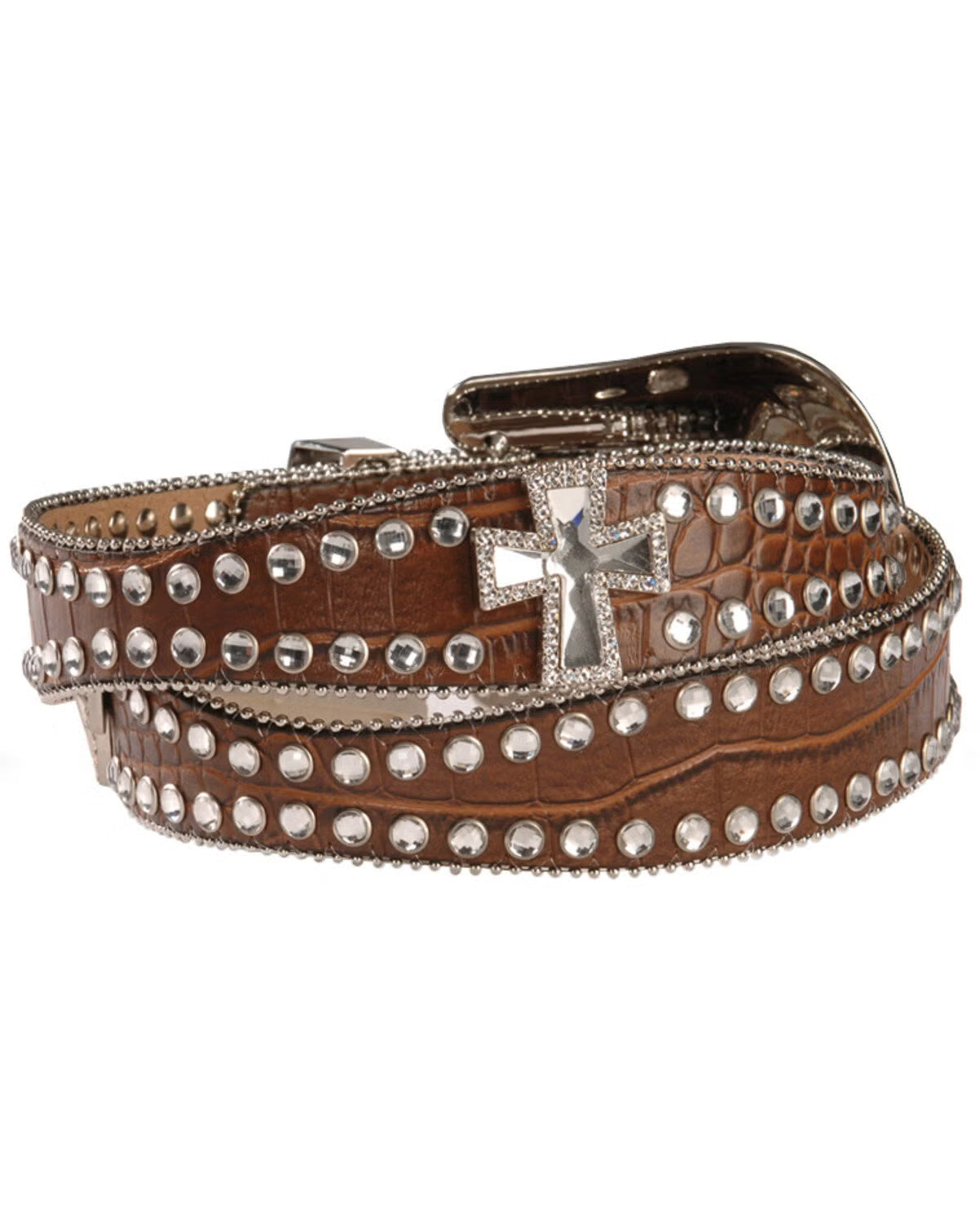 Blazin Roxx Scalloped Rhinestone Cross Crocodile Print Belt