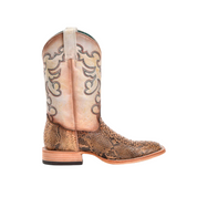 Corral B5007 Women's Embroidery Genuine Taupe - Beige Python Vamp Wide Square Toe Cowboy Boot