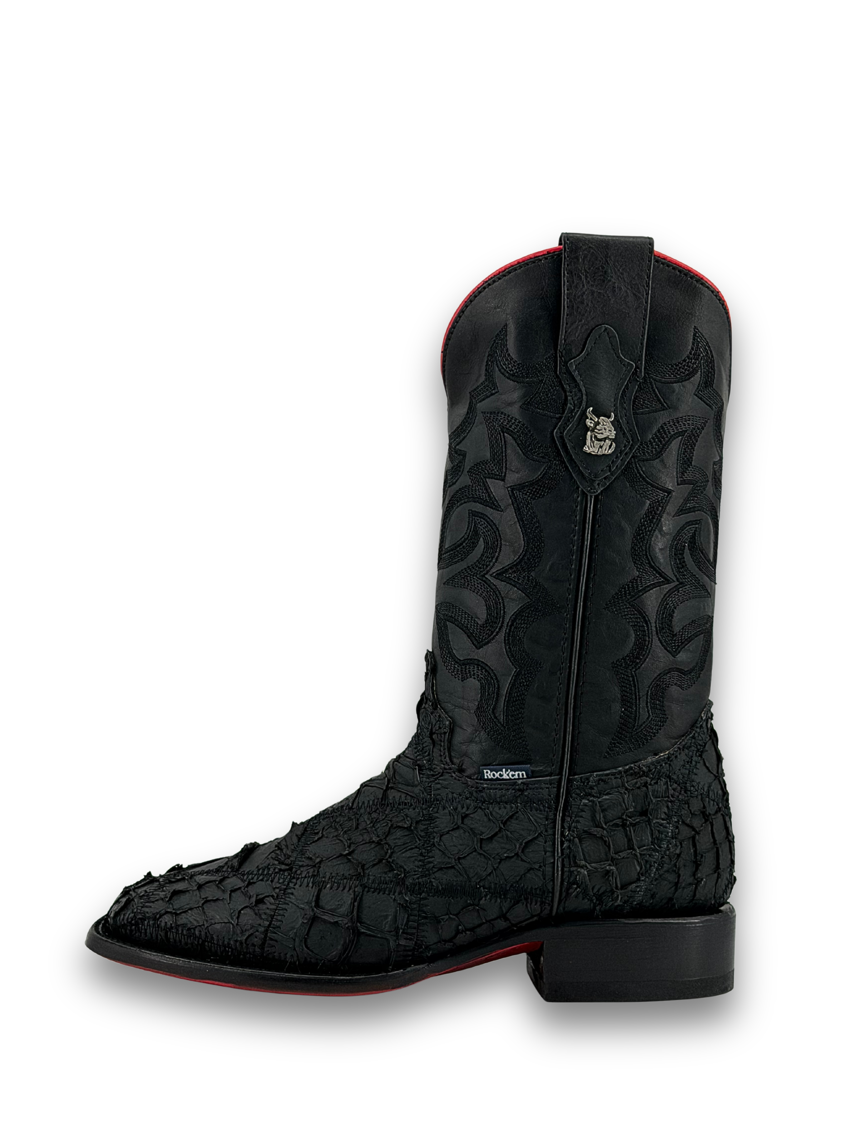 Lucas Exotic Pirarucu Red Bottom Patchwork Cowboy Boot