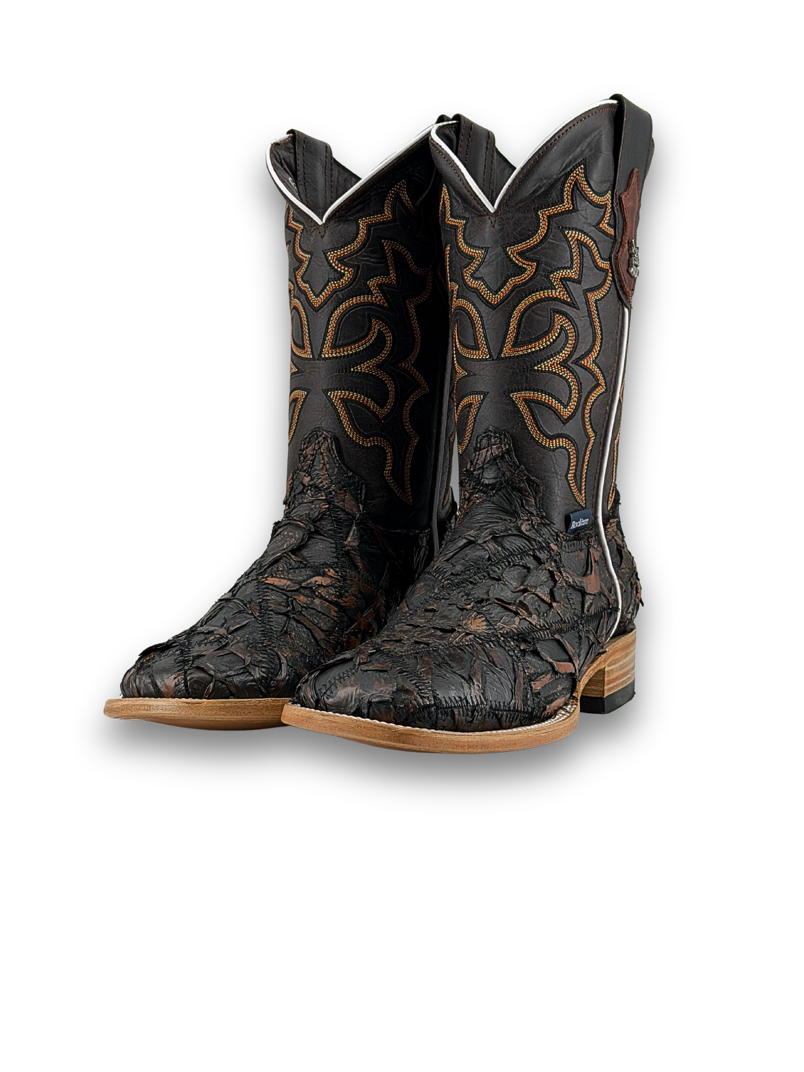Lucas Exotic Pirarucu Patchwork Square Toe Cowboy Boot