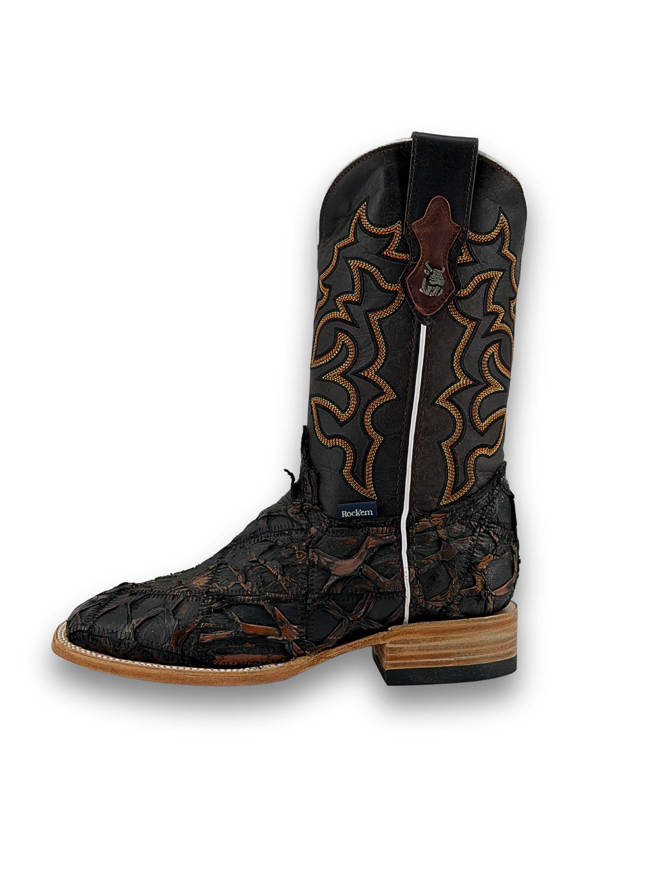 Lucas Exotic Pirarucu Patchwork Square Toe Cowboy Boot