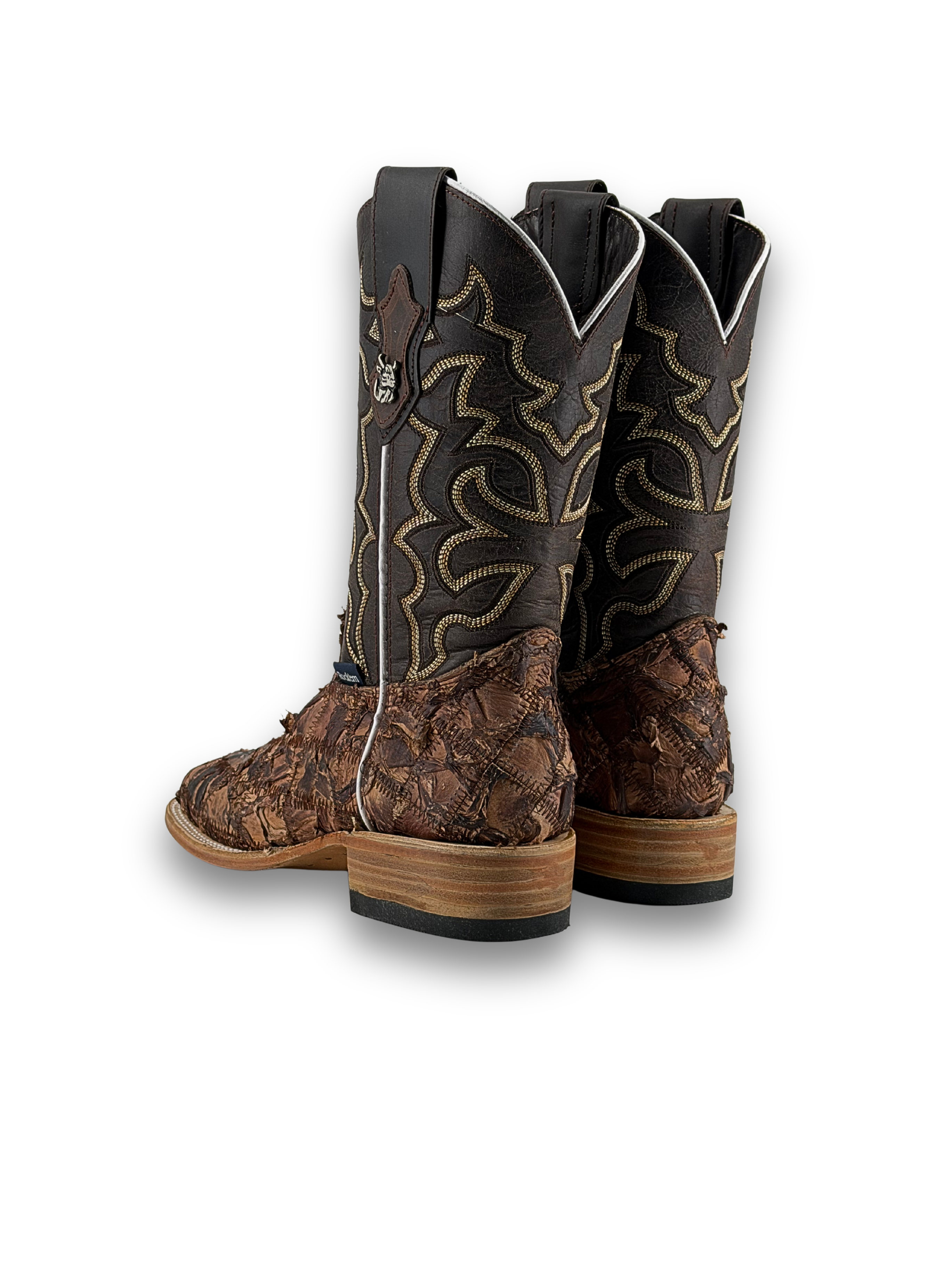 Lucas Exotic Pirarucu Patchwork Square Toe Cowboy Boot