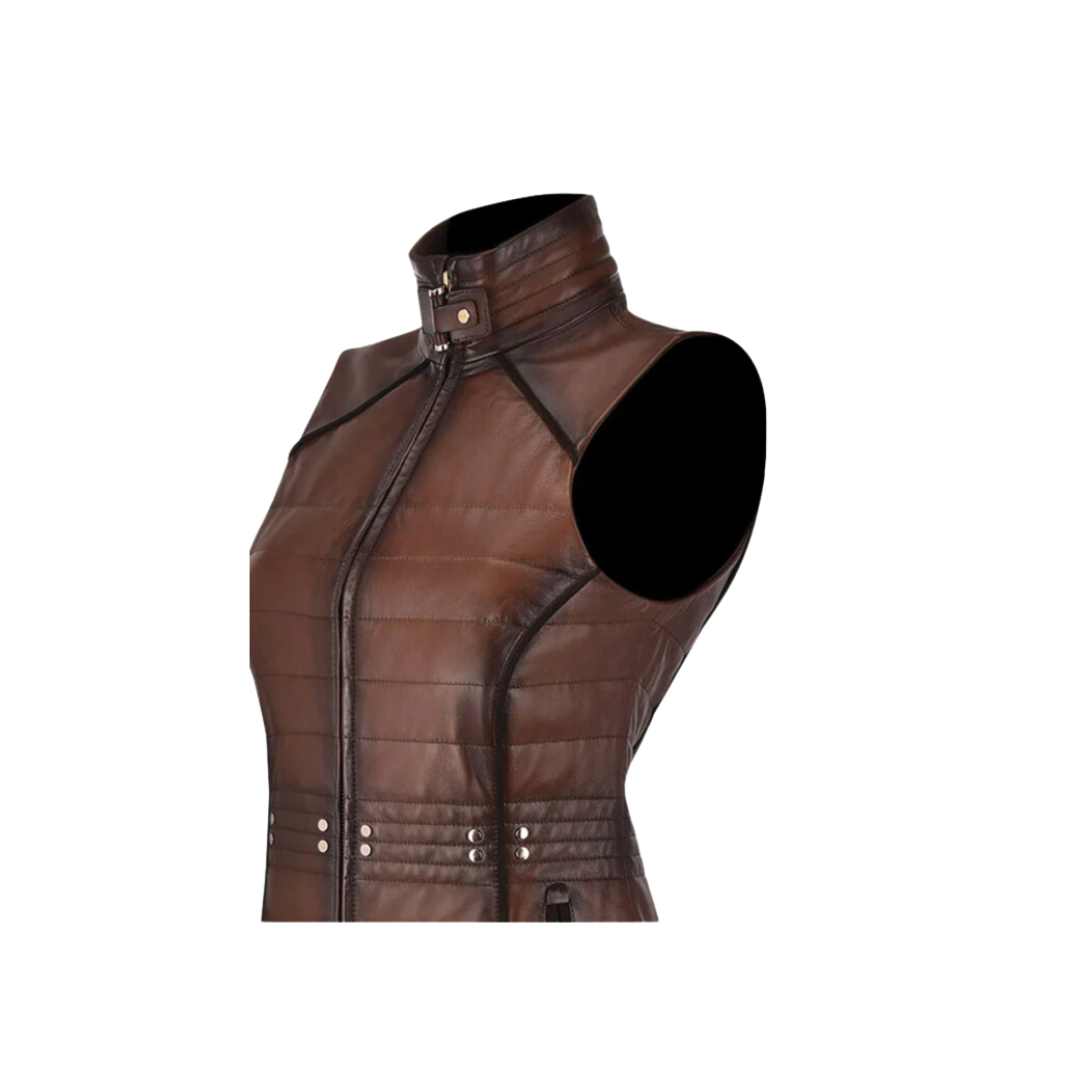 Cuadra JC140 LD Brown Zipper & Studs Vest