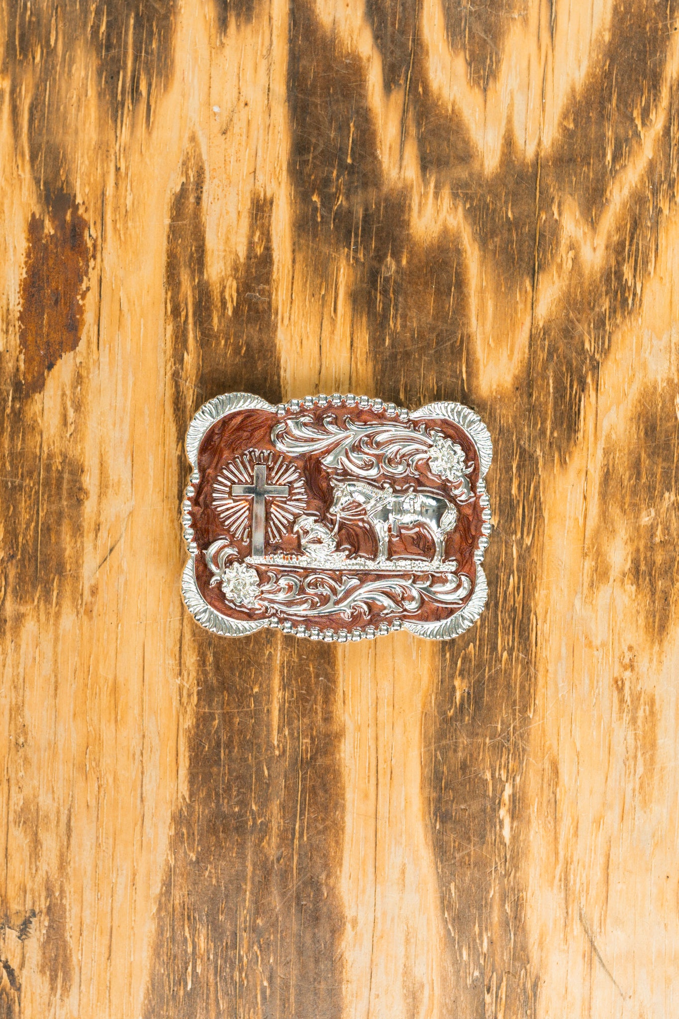 Cowboy Cross Horse Belt Buckle