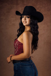 Leather Embroidered Western Corset Top