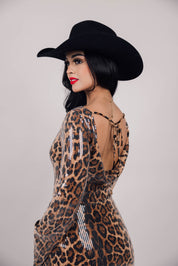 Leopard Sequin Open Back Mini Dress