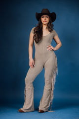 Mineral Washed Fringed Jumpsuit