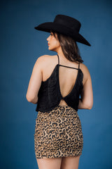 Leopard Print Denim Mini Skirt