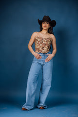 High Rise Two Back Pockets Wide Jeans