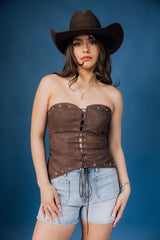 Rhianna Pu Vegan Leather Strapless Top