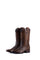 The honey Python Rodeo Toe Cowboy Boot features genuine leather in honey, a rodeo toe, honey python-print vamp, honey embroidered shaft, rubber heel, and leather sole.