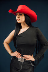 Fringe One Shoulder Shirt