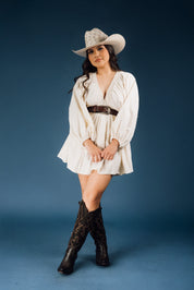 V Plunge A-Line Cotton Kimono Mini Dress