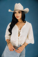 Embroidered Bloom Tie-Front Top