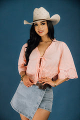 Embroidered Bloom Tie-Front Top