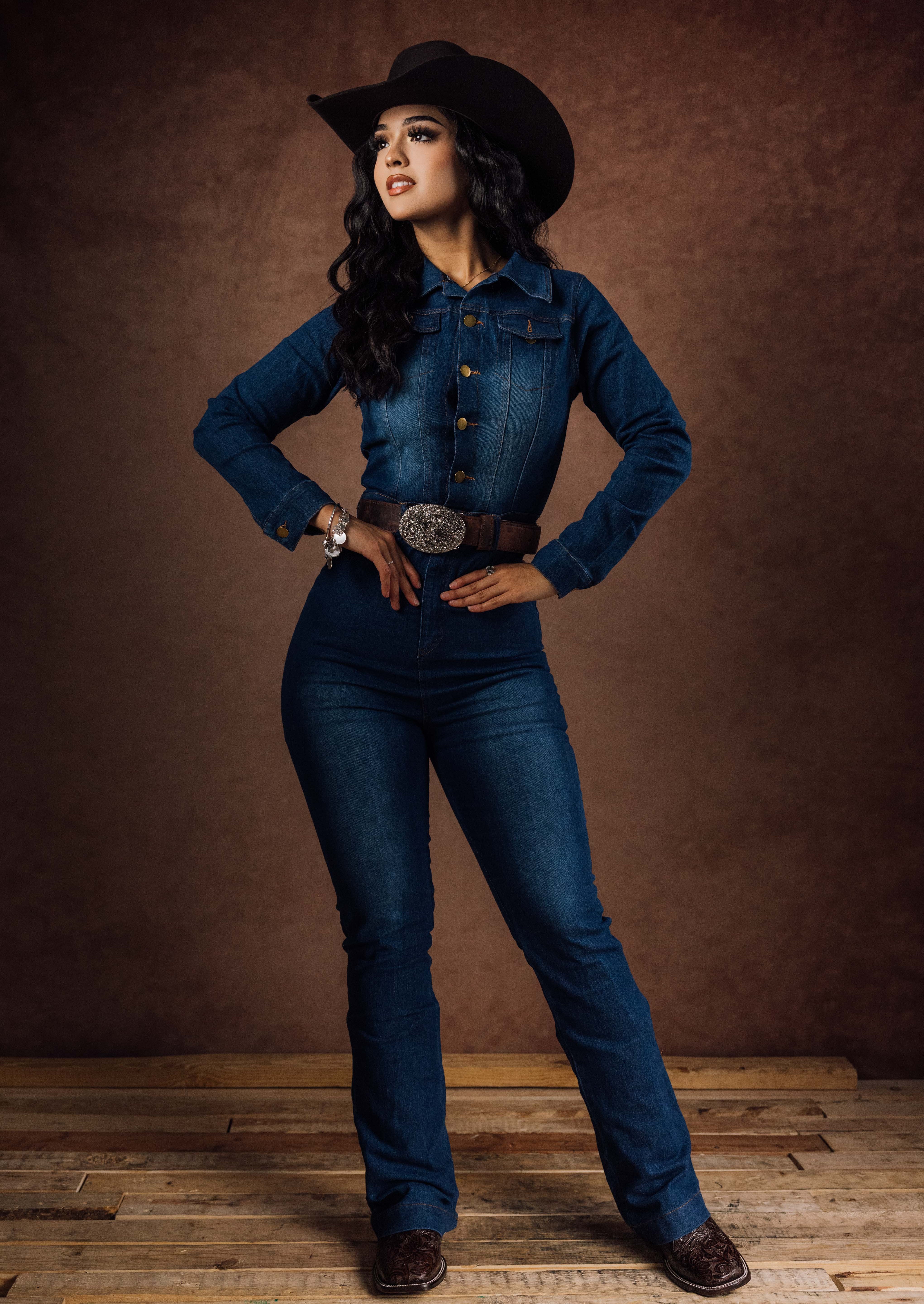 Long Sleeve Full Denim Jumpsuit – Rock'Em - Main Image