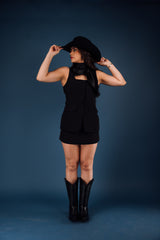 Crepe Round Neckline Button Sleeveless Romper