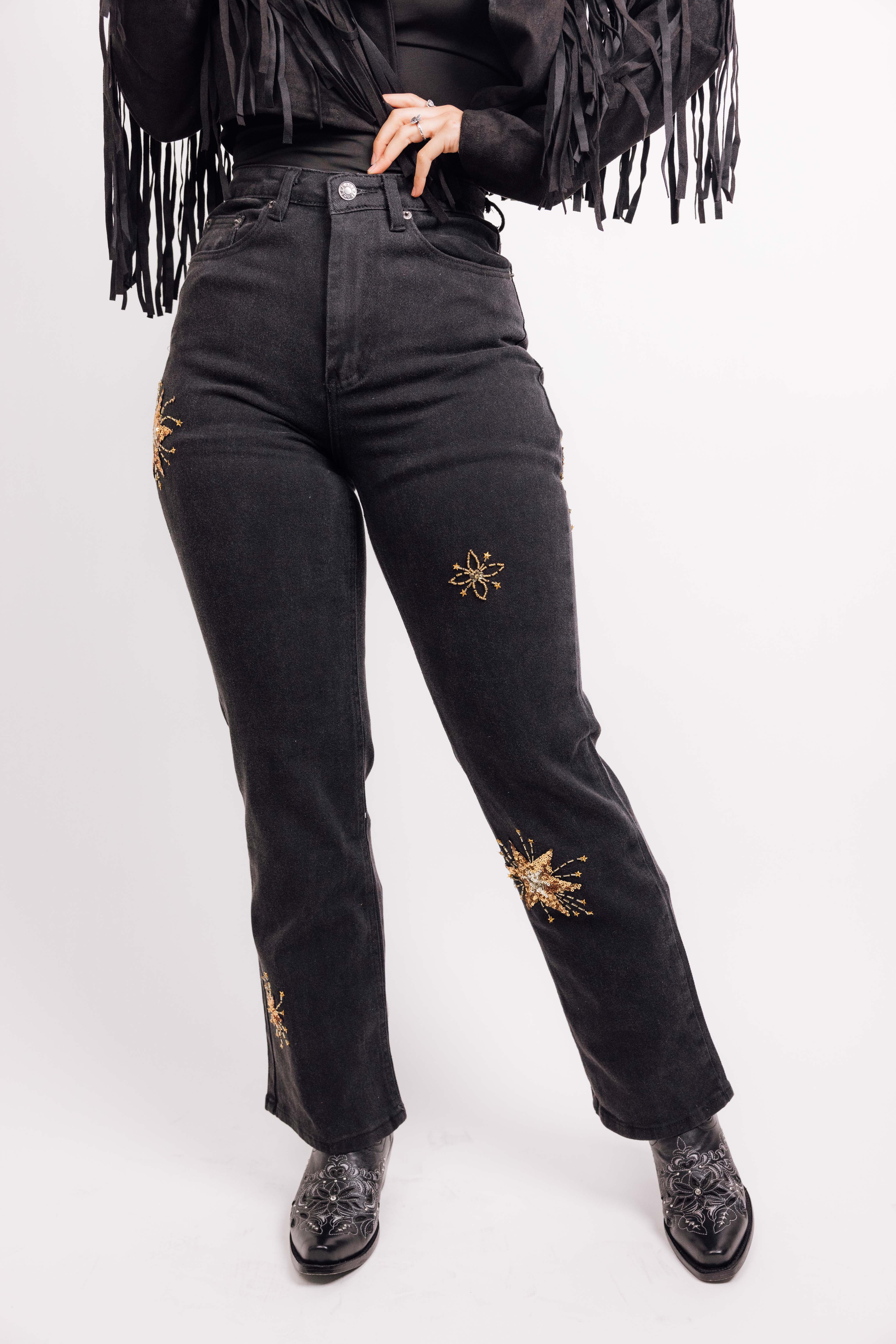 épine】é rhinestone jeans Black