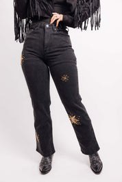 Mid Rise Sequin Embellished Jeans