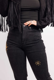 Mid Rise Sequin Embellished Jeans