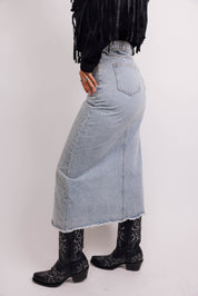 Mid Rise All Over Sparkle Slit Maxi Skirt